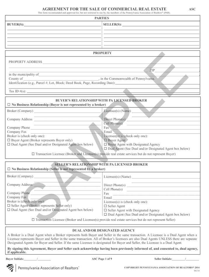 Printable Commercial Real Estate Purchase Contract Template Word Example