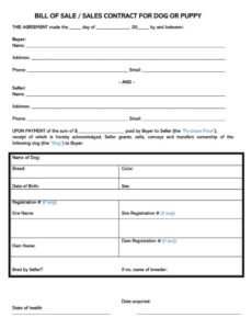 Printable Puppy Bill Of Sale Contract Template