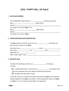 Printable Puppy Bill Of Sale Contract Template Word