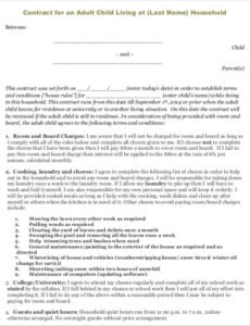 Professional Adult Child Living At Home Contract Template Excel Example