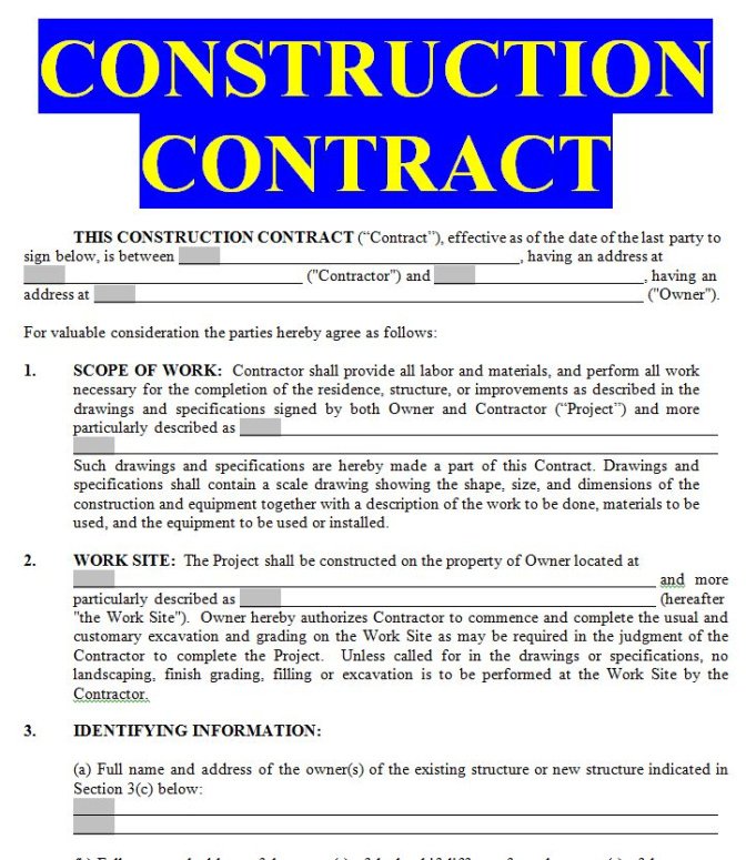 Professional Contract For Building Work Template Excel Example