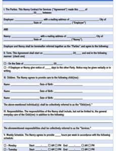 Professional Live In Nanny Contract Template Word