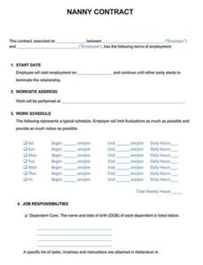 Professional Live In Nanny Contract Template Word Sample