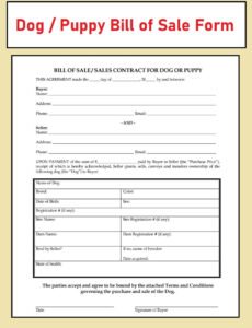 Professional Puppy Bill Of Sale Contract Template Excel Sample