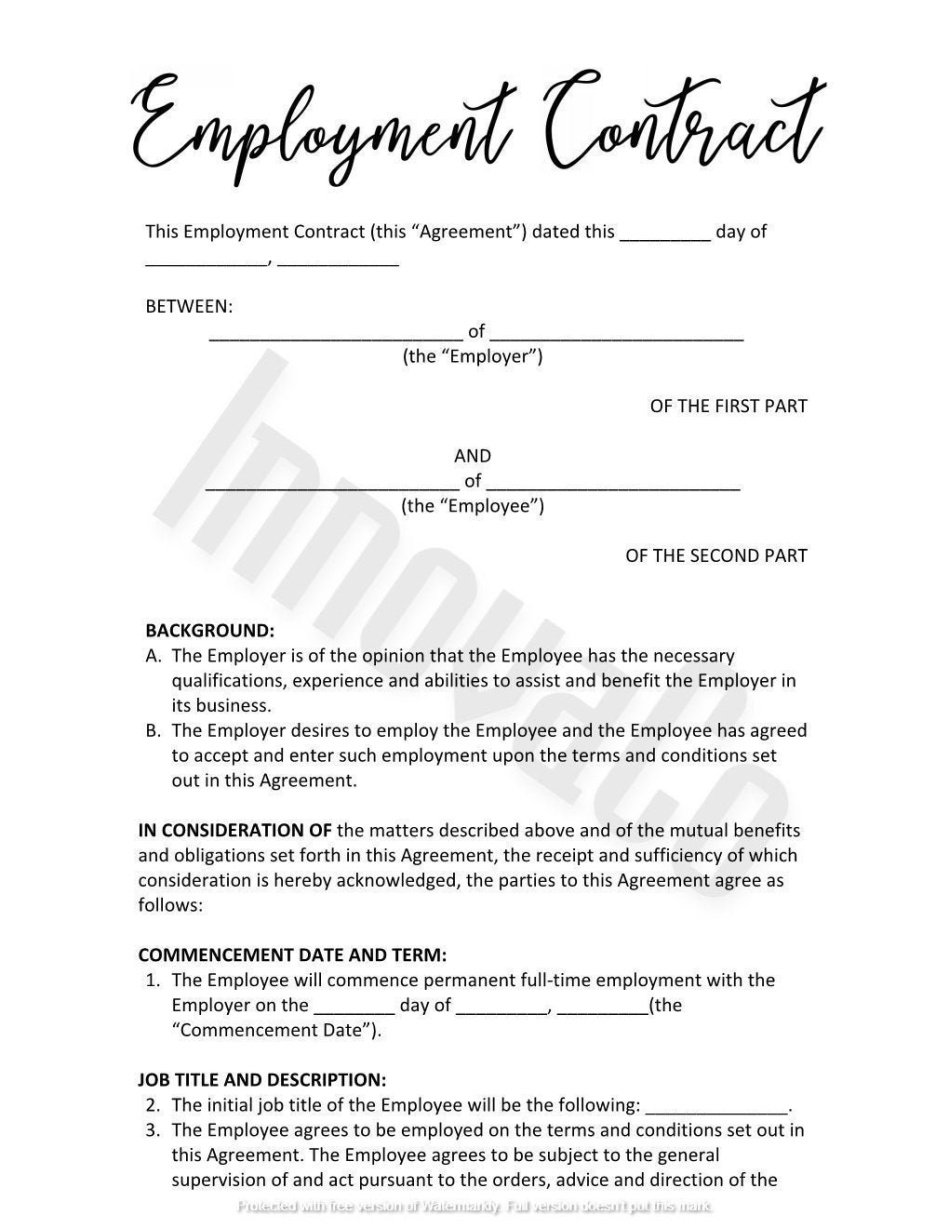 Shop Assistant Employment Contract Template Pdf Example