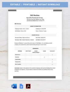 360 Degree Performance Review Template Excel Example