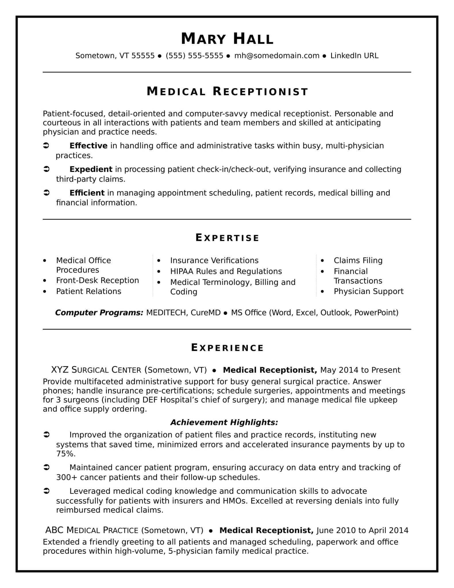 Best Medical Receptionist Performance Review Template Excel Sample