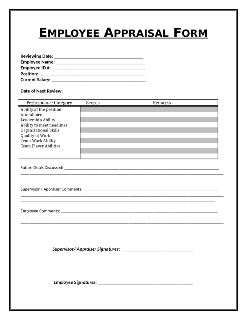 Best Performance Review Employee Evaluation Template Doc Example