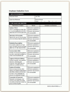 Editable Performance Review Employee Evaluation Template Word Example