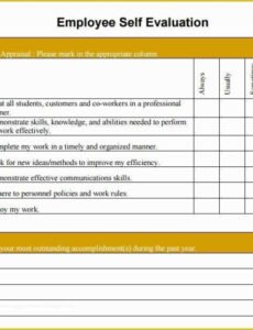 Editable Self Evaluation Performance Review Template Word Example