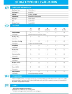 Printable Performance Review Employee Evaluation Template