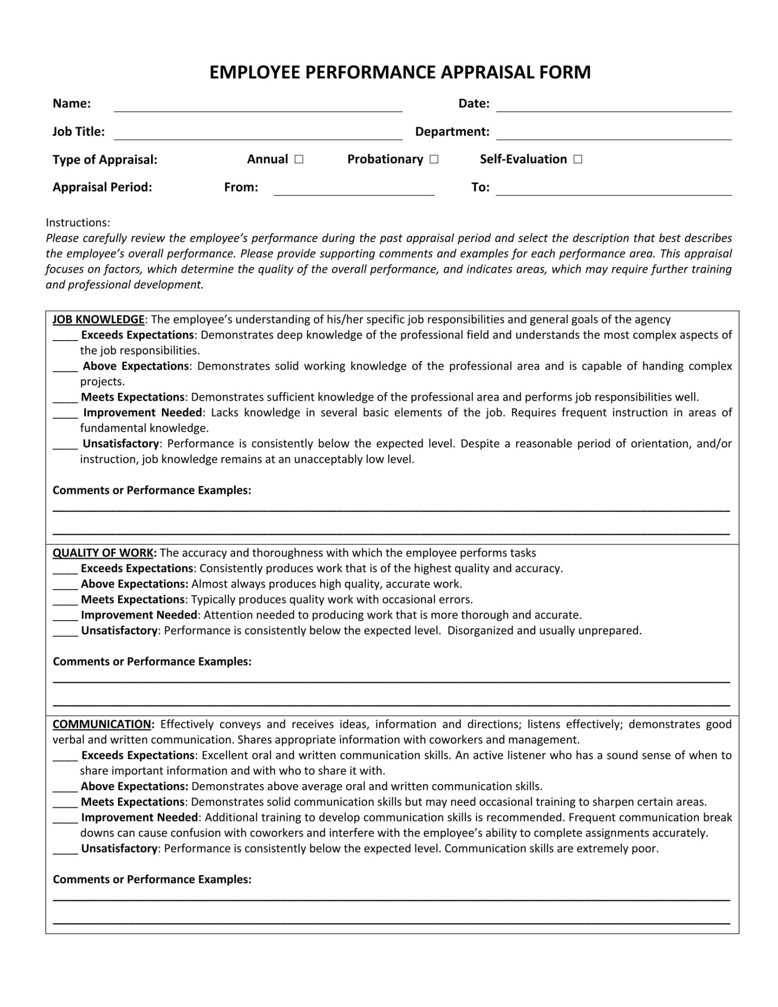 Professional Bi Annual Performance Review Template Word