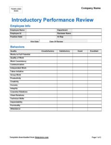 Professional New Hire Performance Review Template Excel Example