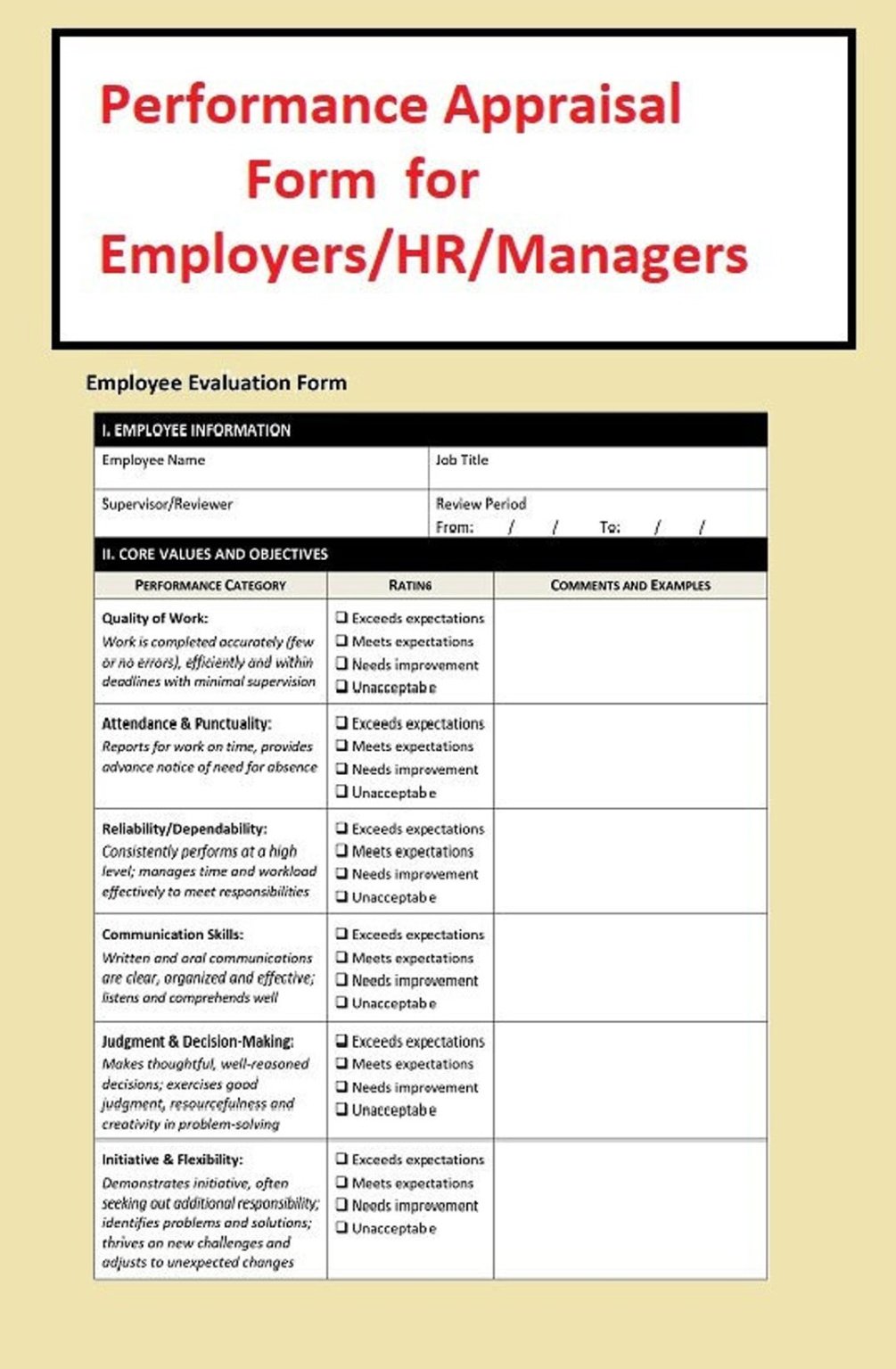 Professional Self Appraisal Performance Review Template Pdf Sample