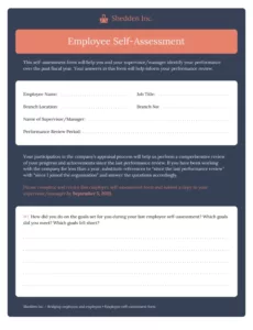 Professional Self Evaluation Performance Review Template  Example