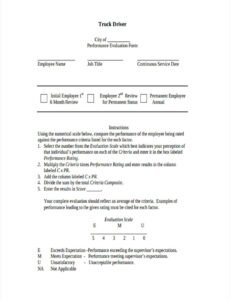 Truck Driver Performance Review Template Excel Sample