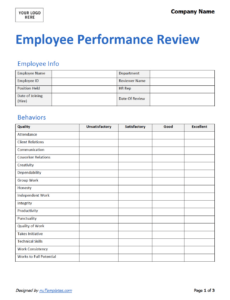 Warehouse Employee Performance Review Template  Example