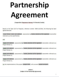 Best Business Partnership Agreement Contract Template  Example