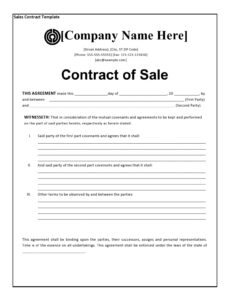 Best For Sale By Owner Contract Template Word Example