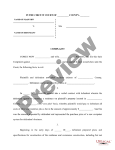 Costum Breach Of Contract Complaint Template Word Sample