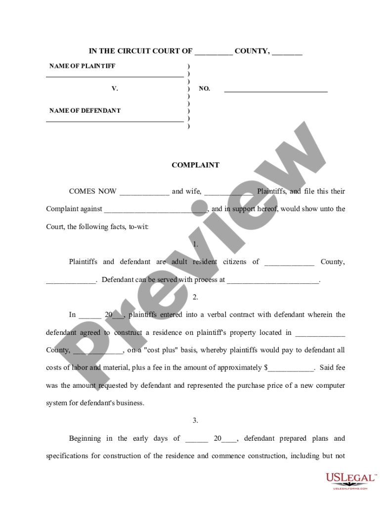 Costum Breach Of Contract Complaint Template Word Sample