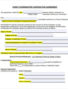 Costum Event Planner Contract Agreement Template Excel Sample