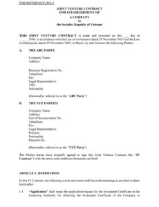 Costum Joint Venture Agreement Contract Template Word Example