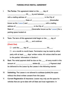 Costum Parking Space Rental Contract Template Excel Sample