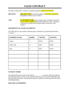 Costum Purchase And Sale Contract Template Excel Example