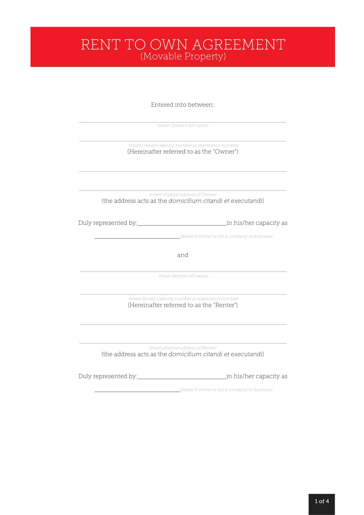 Costum Rent To Own Contract Template  Example