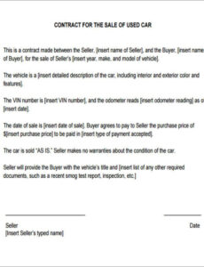 Costum Selling A Car As Is Contract Template Pdf Example