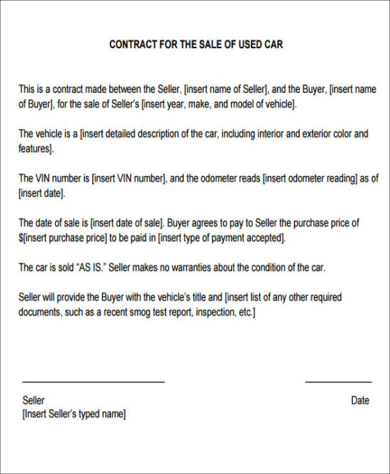 Costum Selling A Car As Is Contract Template Pdf Example