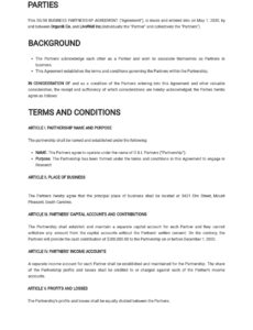 Costum Small Business Partnership Contract Template Pdf Sample