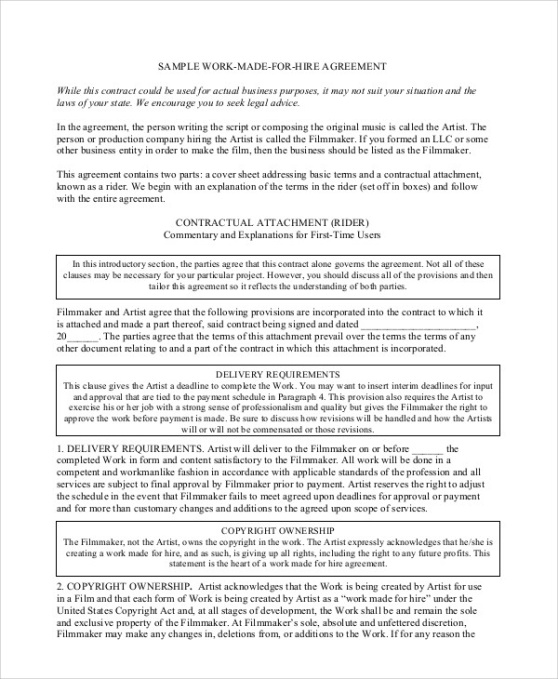 Costum Work Made For Hire Contract Template Doc Sample