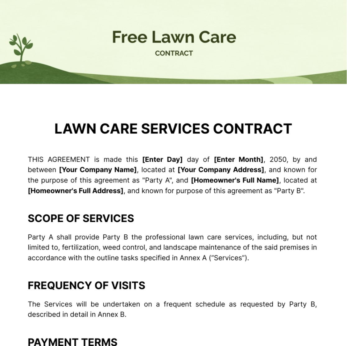 Editable Basic Lawn Care Contract Template Word Example