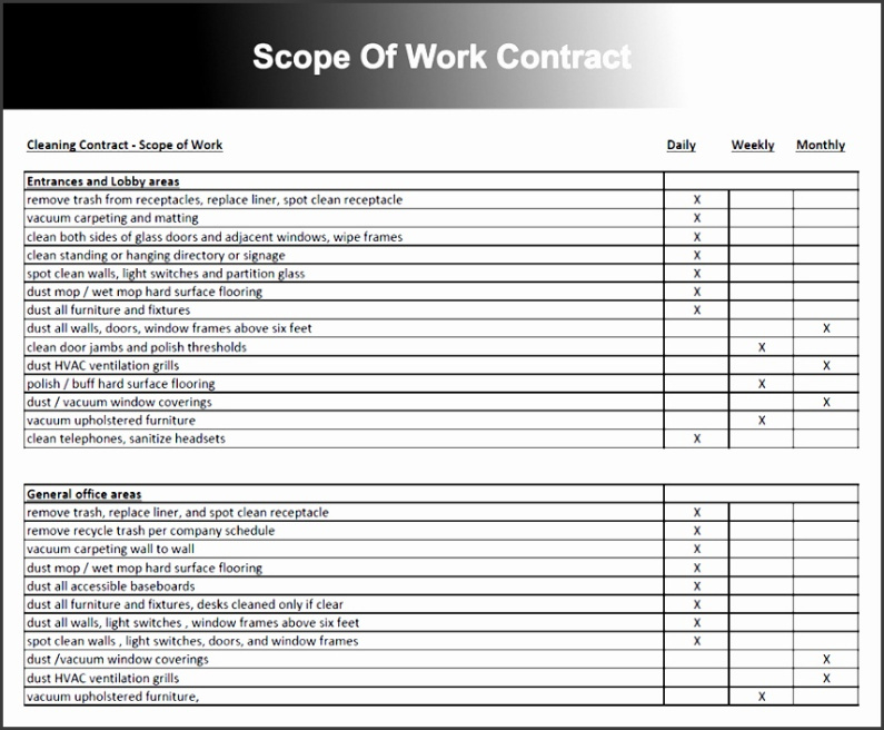 Editable Contract Scope Of Work Template Excel Sample