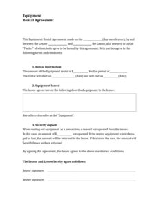 Editable Equipment Rental Agreement Contract Template