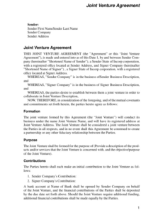 Editable Joint Venture Agreement Contract Template  Sample