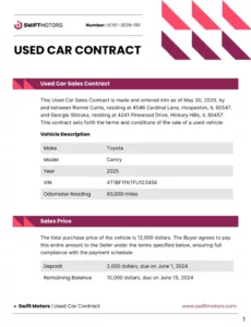 Editable Selling Used Car Contract Template Pdf Example