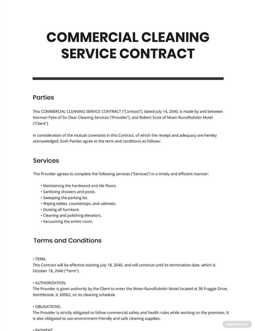 Free Cleaning Service Contract Agreement Template Word