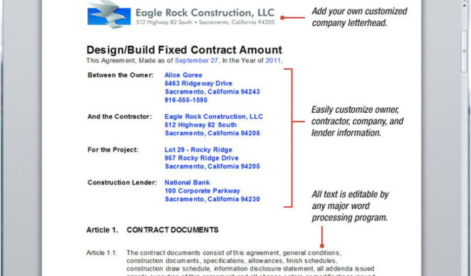 Free Design And Build Contract Template Excel Example