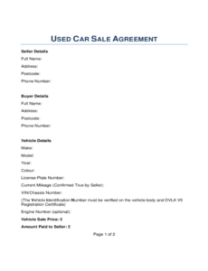 Free Selling Used Car Contract Template Excel