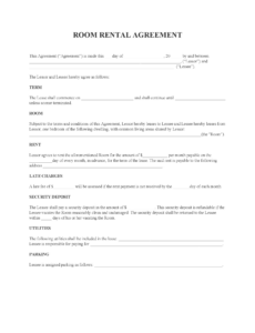 Free Shared Room Rental Contract And Agreement Template Excel Sample