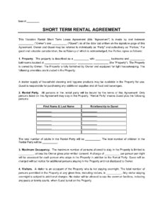 Free Short Term Lease Contract Template Excel Sample