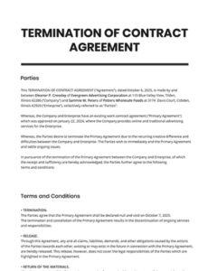 Free Termination Of A Contract Template Pdf Example