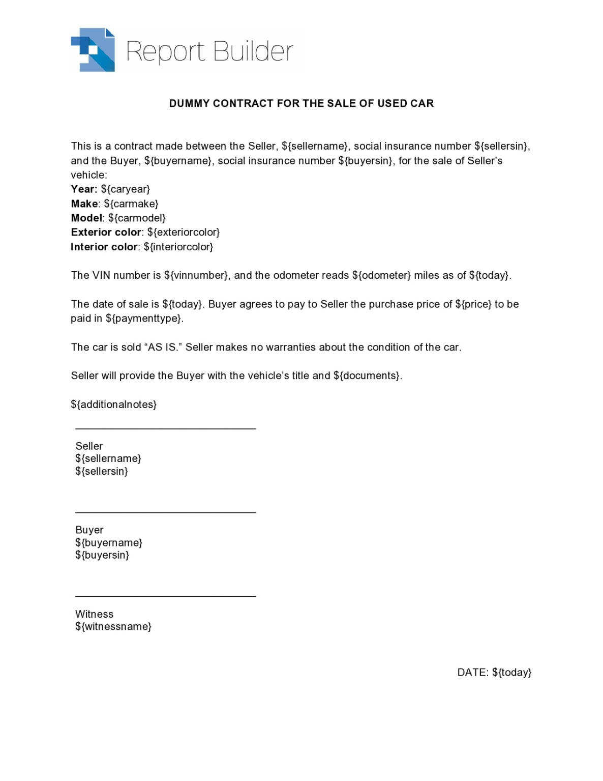 Free Used Car Selling Contract Template Doc Example