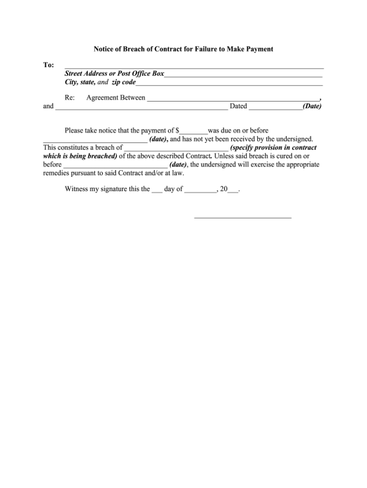 Printable Breach Of Contract Letter Template Doc Example