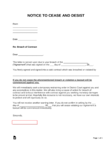 Printable Breach Of Contract Letter Template Word Example