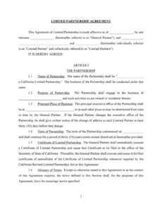 Printable Business Partnership Agreement Contract Template Excel