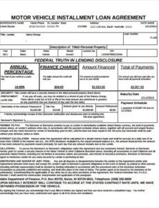 Printable Car Payment Agreement Contract Template Excel